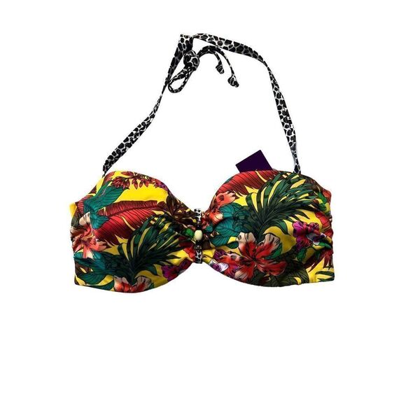 Lascana Women's Multi-Color Tropical Print Tie-Neck Bikini Top Size 34D NWT - Picture 1 of 4